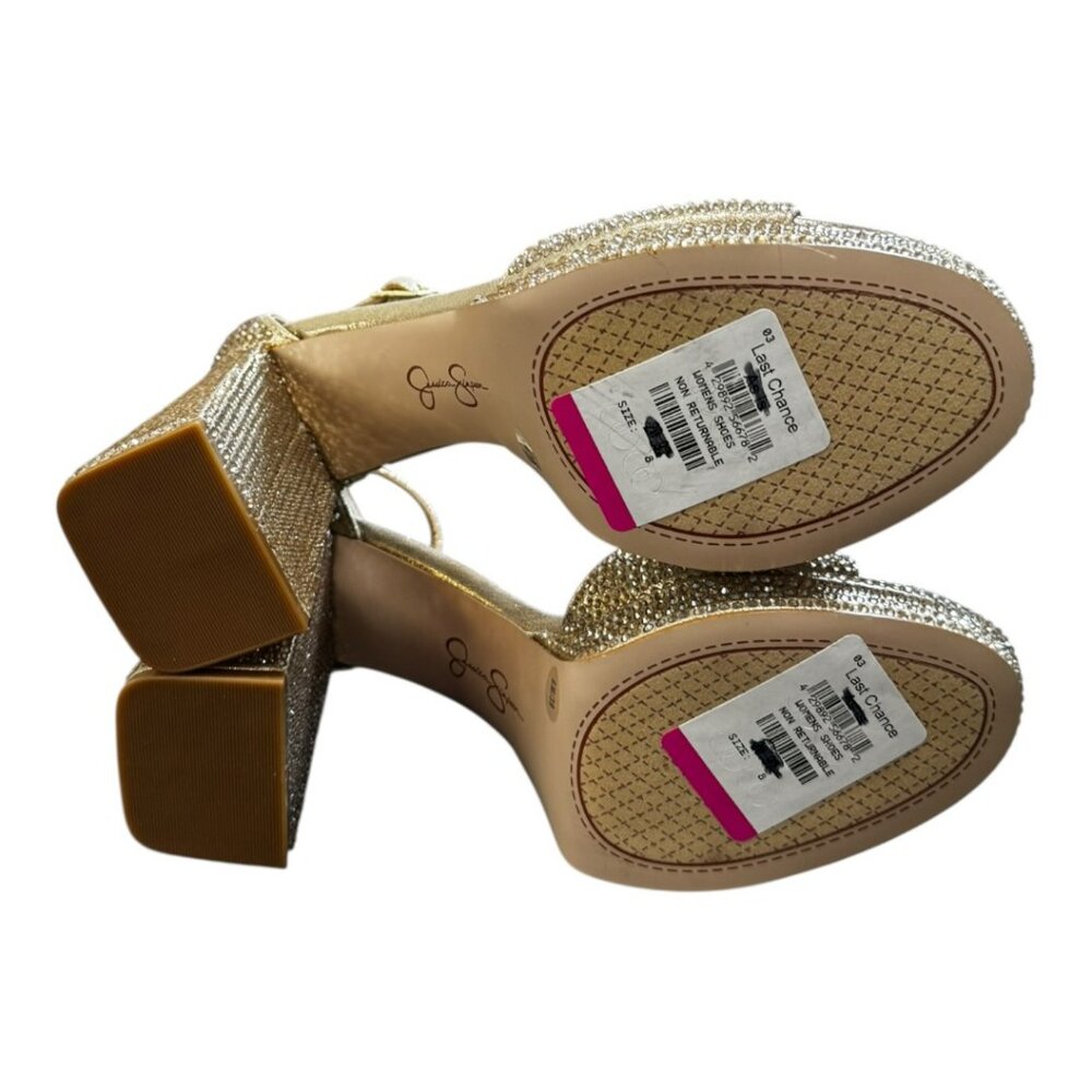 NWT Jessica Simpson Gold Sparkling Embellished Chunky Heel Sandals Sizes: Multi - Picture 7 of 11